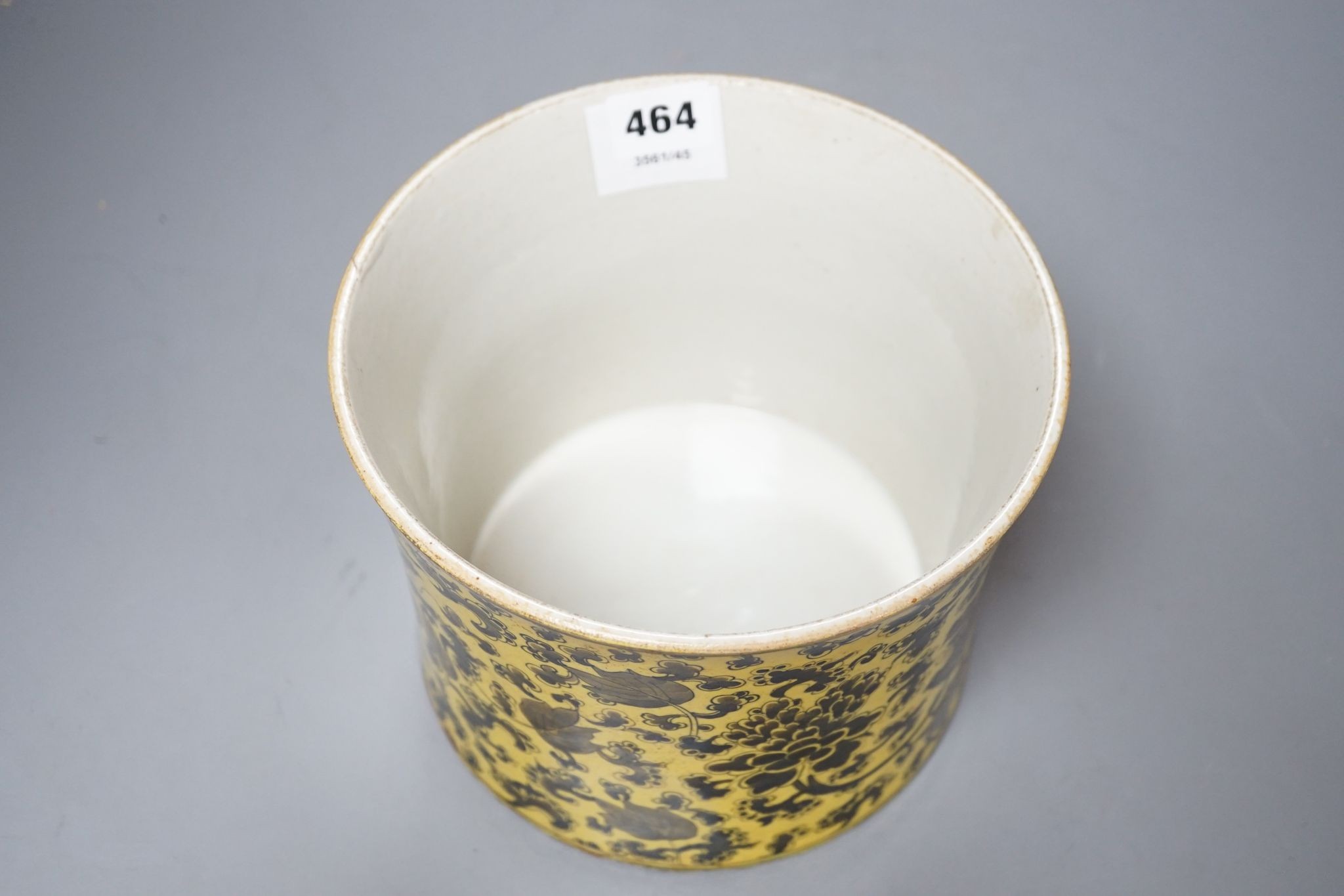 A Chinese yellow ground brushpot, 15.5cm